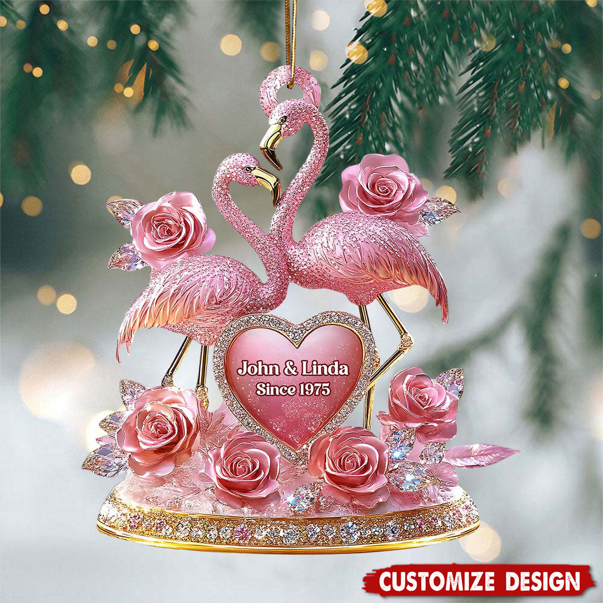 Personalized Flamingo Couple Ornament