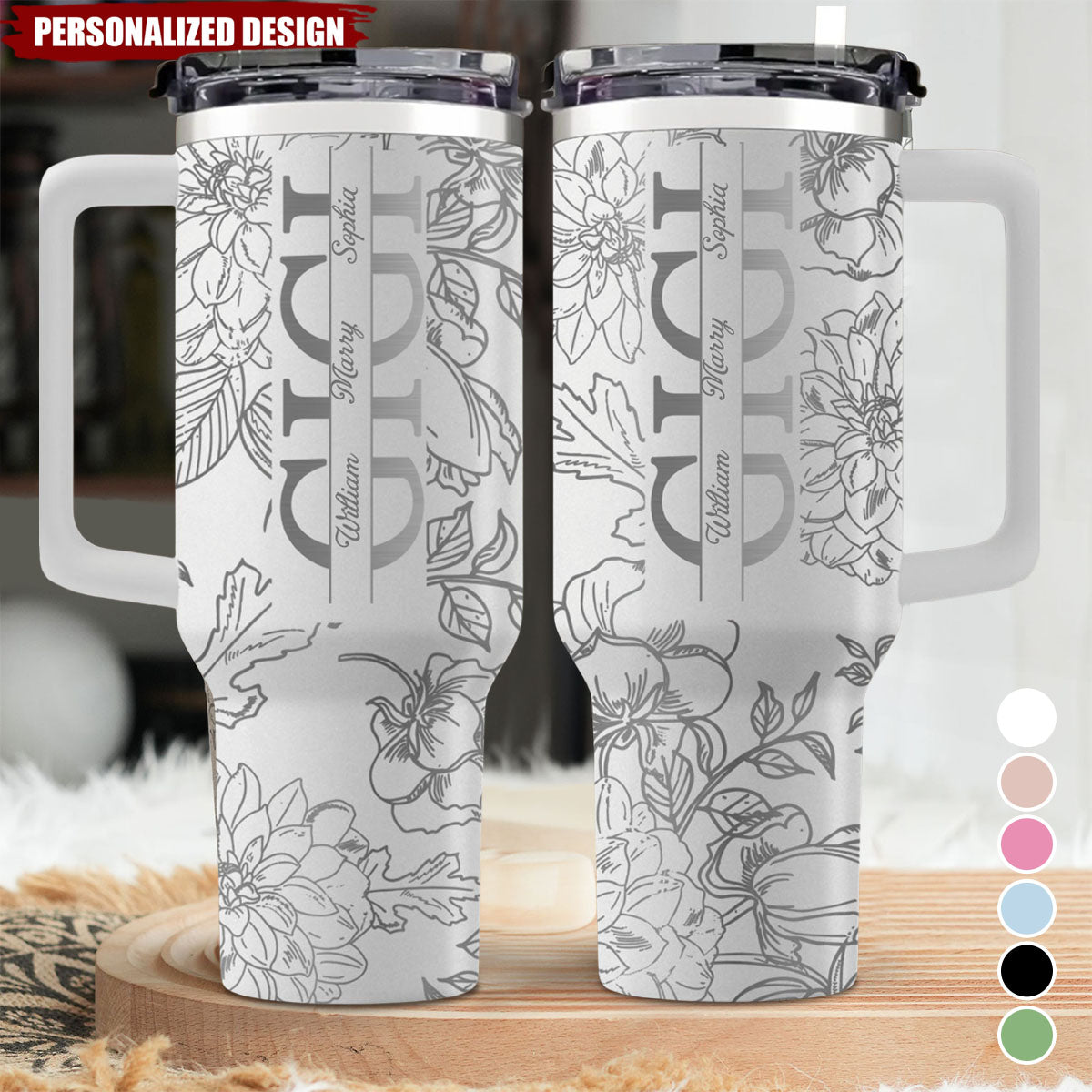 Every Sip,A Reminder Of Her Love-Personalized Tumbler With Handle-Gift For Mom, Grandma