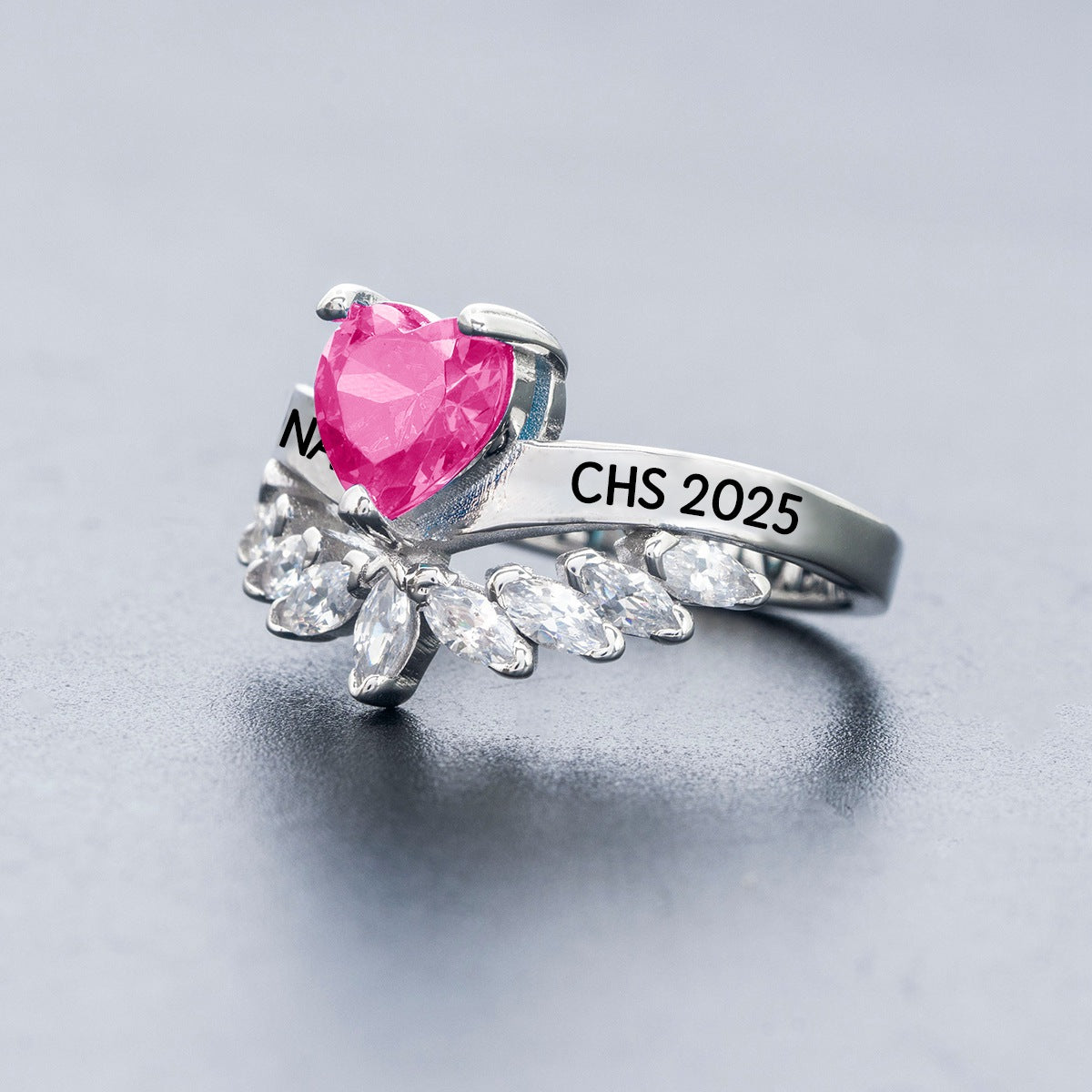 Personalized Engraved Graduation Flowered Heartbeat Birthstone Ring, Graduation Gift