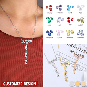 Mother's Necklace With Small Custom Name & Birthstone Baby Foot Charms