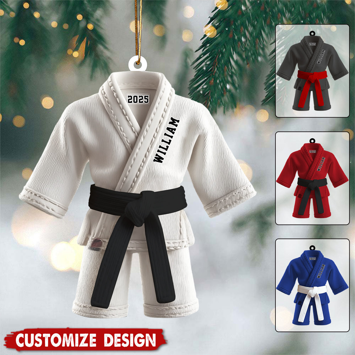Personalized Black Belt Karate Christmas Ornament