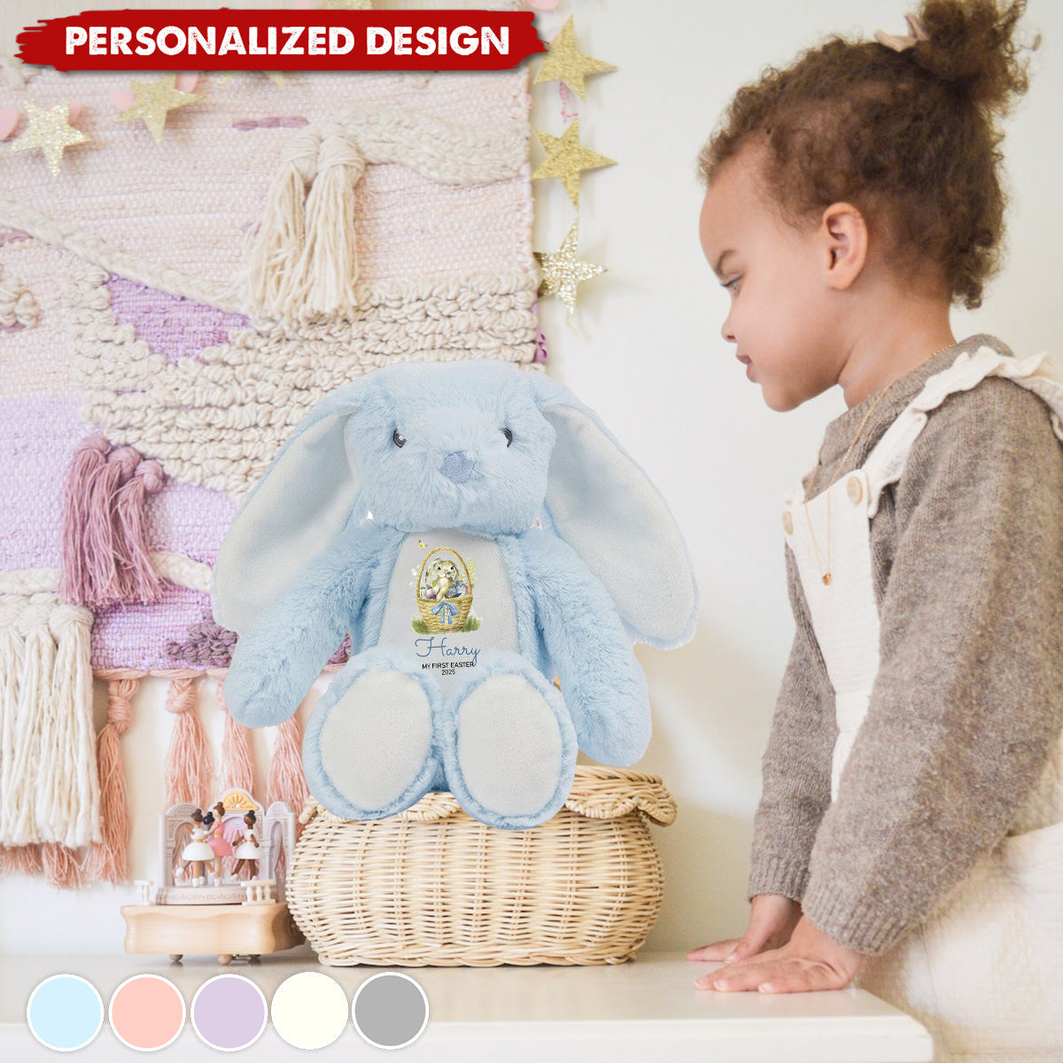 My First Easter Cute Bunny with Name and Year-Personalised Stuffed Bunny-Gift for Kids