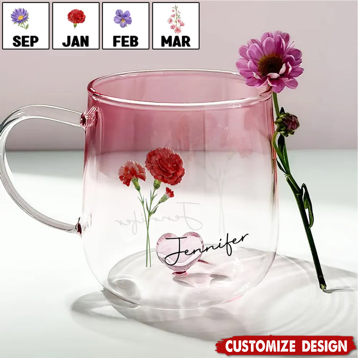 You Are The Most Beautiful Flower - Personalized Pink Gradient Glass Mug