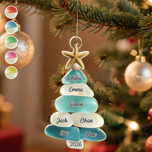 Sea Glass Christmas Family Name Tree - Personalized Shaped Acrylic Ornament