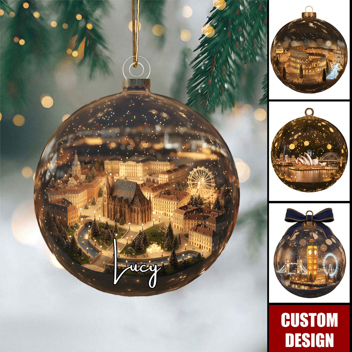 Personalized World Landmark Christmas Ornament