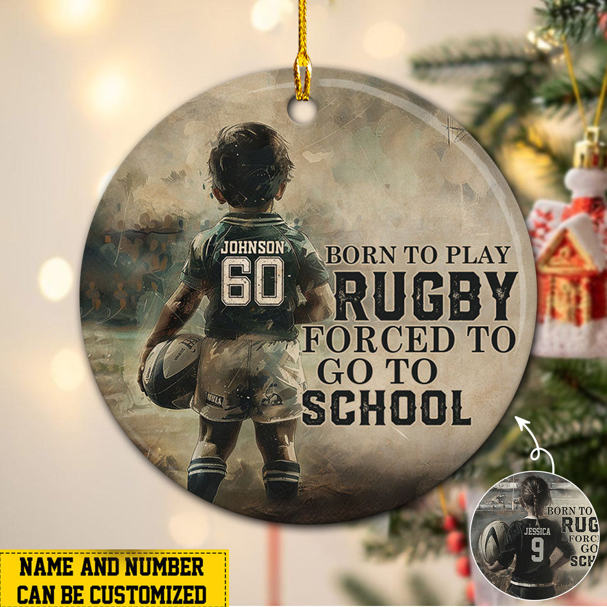 Born To Play Rugby Personalized Rugby Boy/Girl Christmas Ceramic Ornament-Gift For Softball Lovers