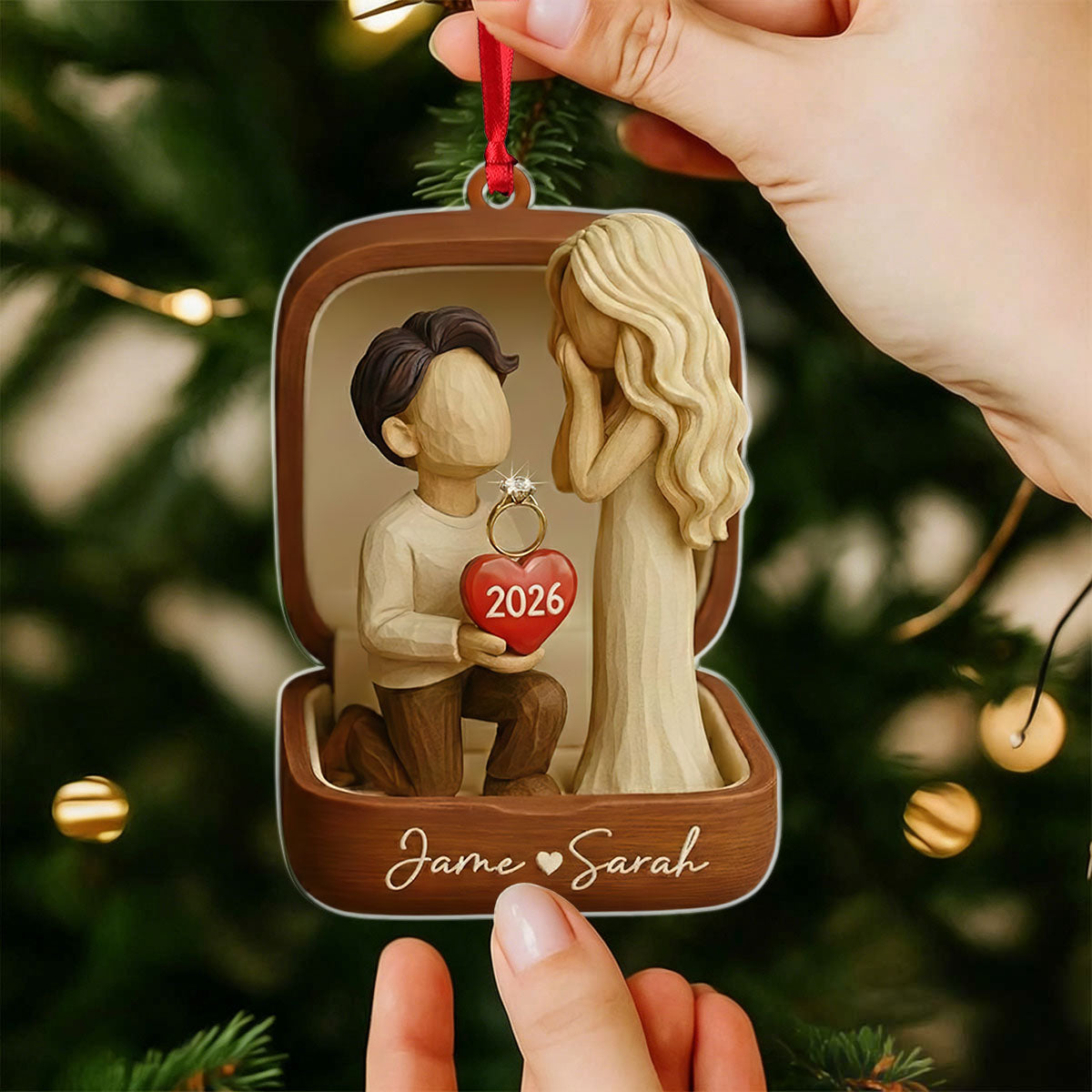 Personalized She Said Yes Ornament - Custom Acrylic & Wood Couple Engagement Proposal Gift