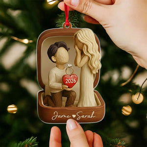 Personalized She Said Yes Ornament - Custom Acrylic & Wood Couple Engagement Proposal Gift