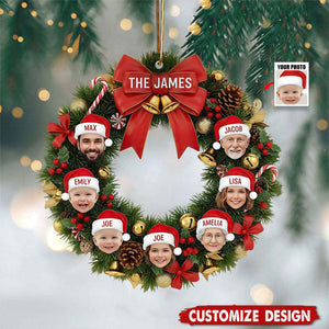 Personalized Family Wreath Photo Christmas Ornament