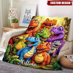 Personalized Dinosaurs Flannel Kid Blanket