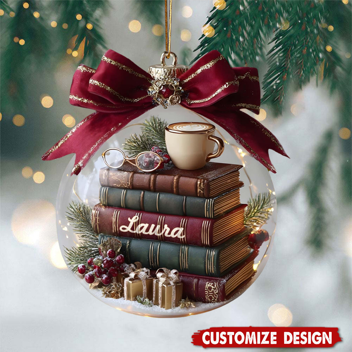 Personalized Stack Of Books Christmas Ornament -- Gift For Book Lovers