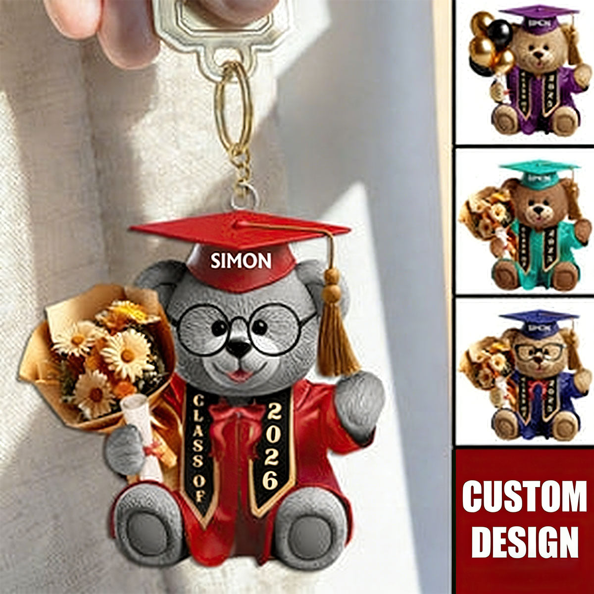 Graduation Bear - Personalized Keychain