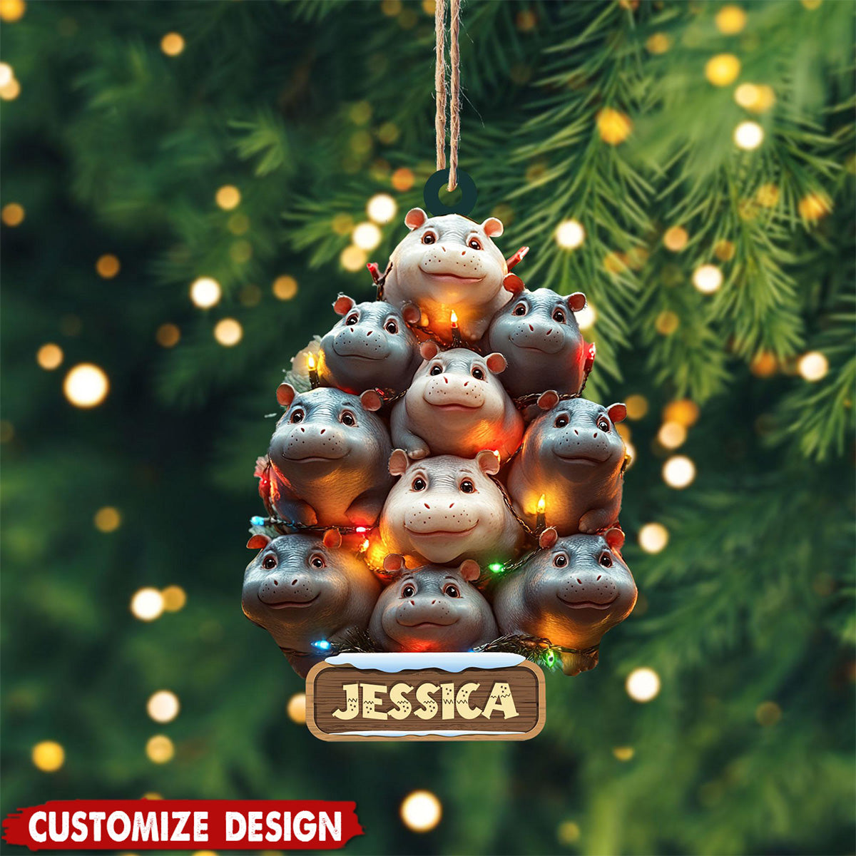 Personalized Adorable Baby Hippo Christmas Ornament - Gifts For Hippo Lover