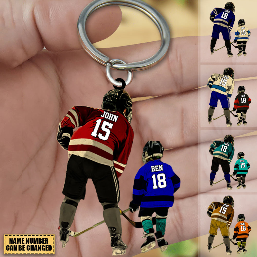 Custom Personalized Ice Hockey Acrylic Keychain, Gifts For Hockey Player/Son/Grandson With Custom Name, Number