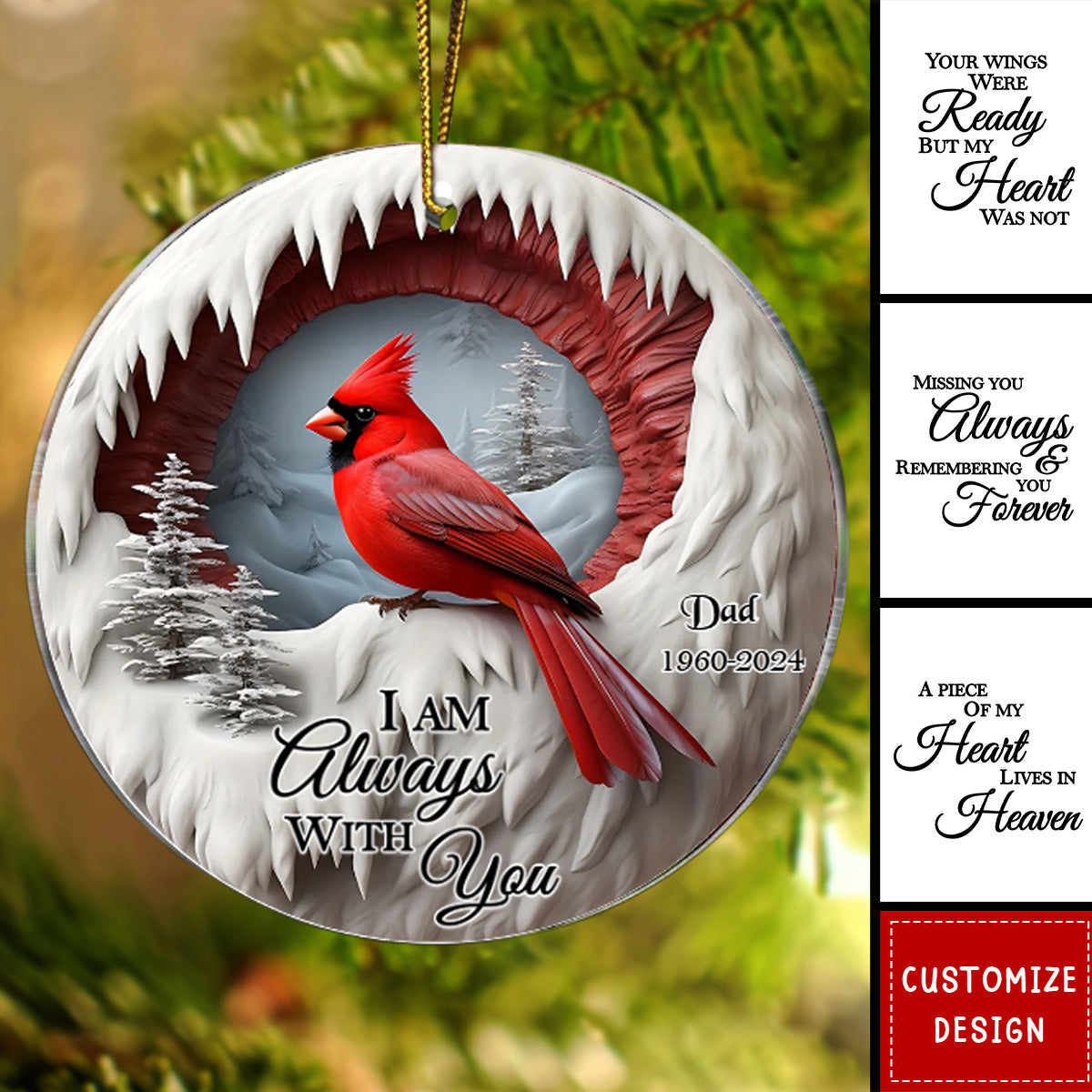 New Release - Your Wings Were Ready But My Heart Was Not - Personalized Cardinal Memorial Acrylic Ornament
