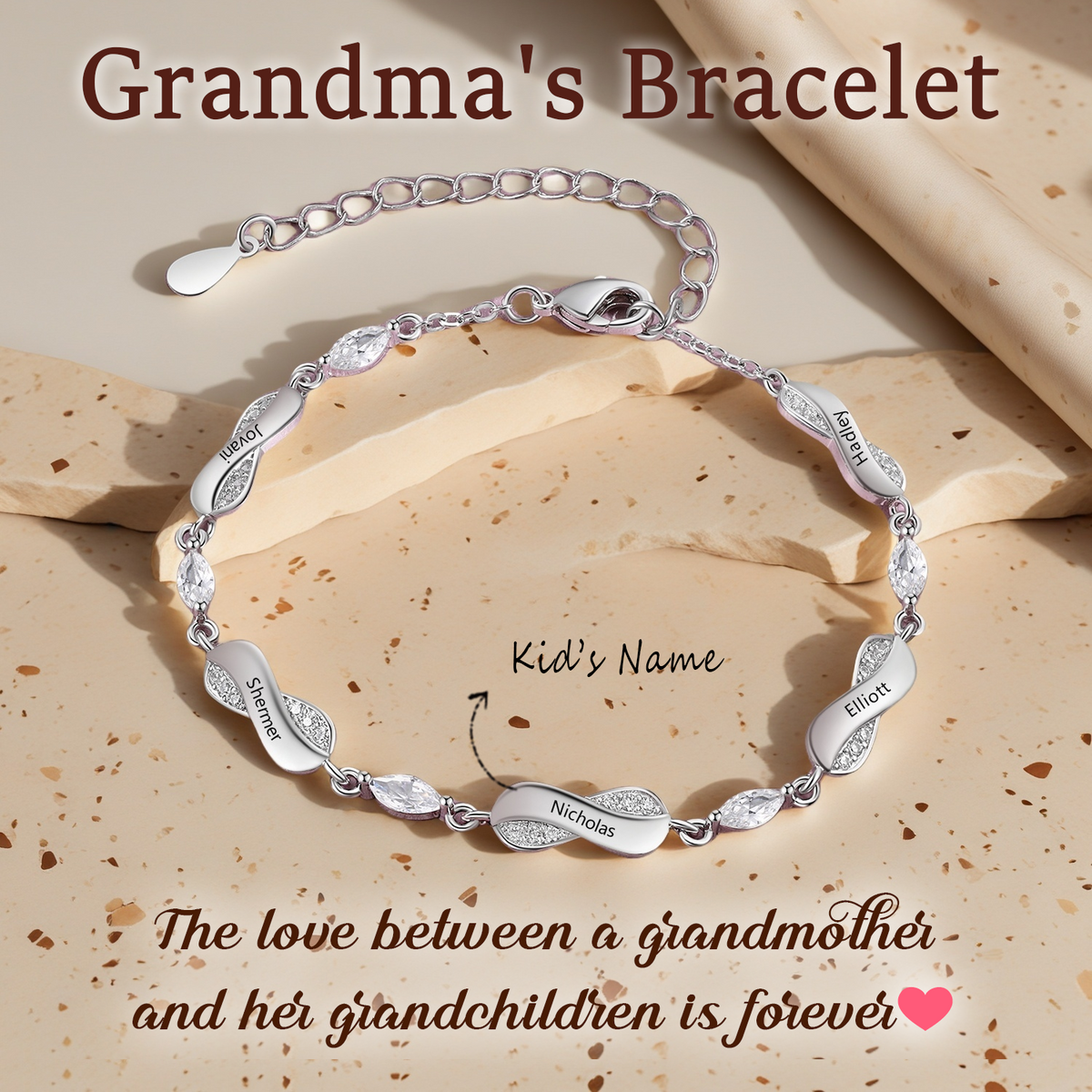 Infinity Love - Personalized Name Bracelet with Crystal Accents, GIft For Grandma, Mom