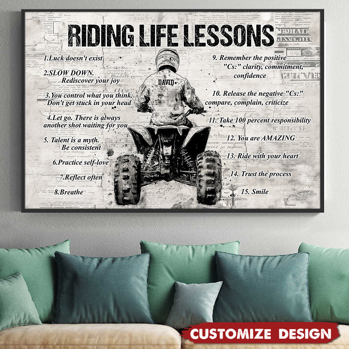 Personalized 4 Wheeler Riding Life Lessons Cool Quotes Poster - Gift For Biker