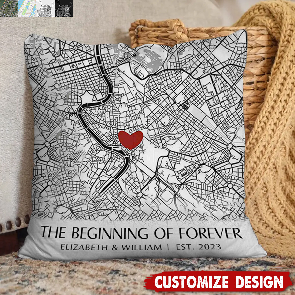 Where It All Began - Map Personalized Couple Pillow - Gift For Husband,Wife,Anniversary