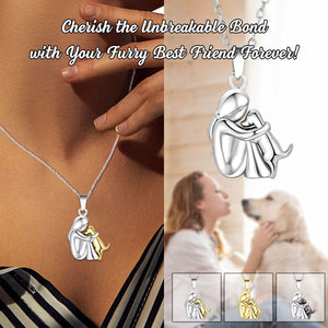 Pendants Puppy Woman Dog Hug Necklace-Gift For Animal Lover