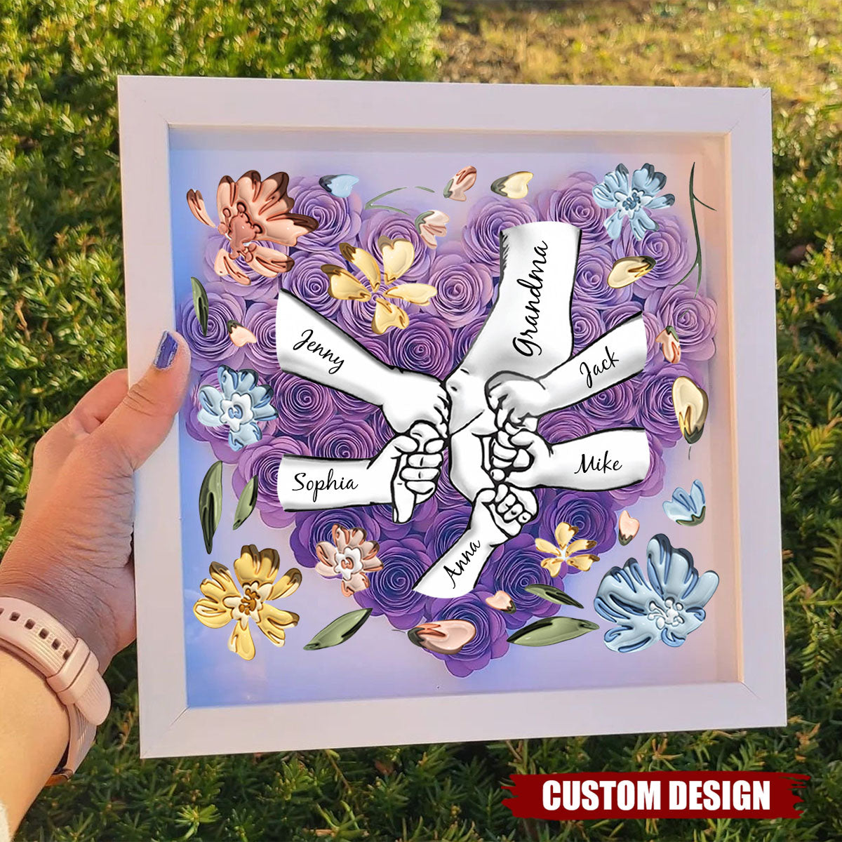 Holding Mom's Hands - Personalized Flower Shadow Box With Name