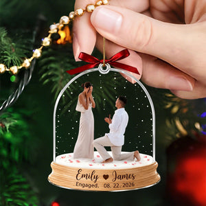 Engagement Christmas Ornament, Custom Photo Proposal Snowglobe Acrylic Ornament, First Christmas Engaged Gift, Couple Keepsake