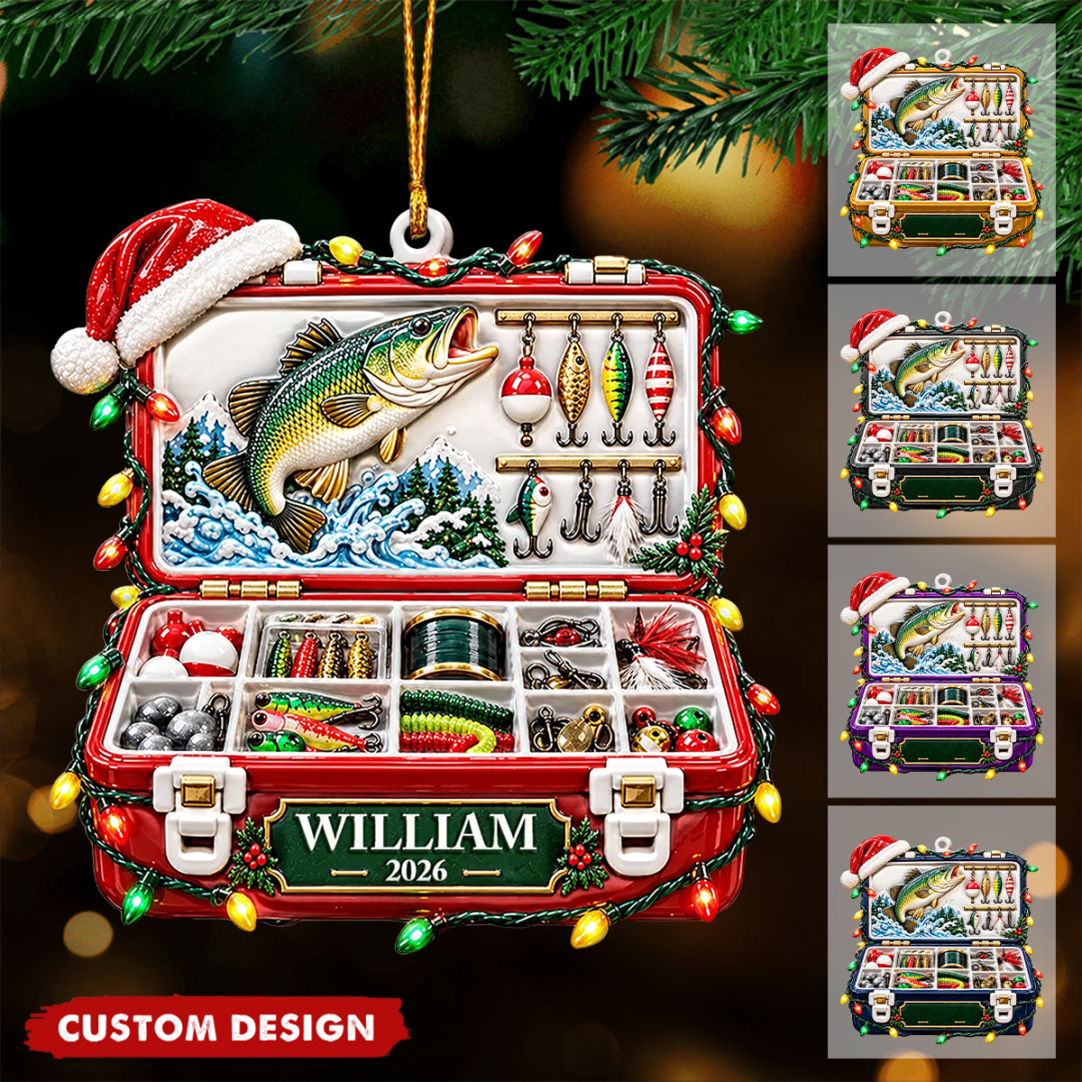 Christmas Gift For Fisherman - Personalized Fishing Tackle Box Embossed Ornament