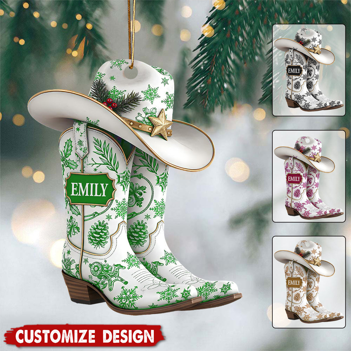Personalized Cow Girl Boot Christmas Ornament - Gift For Cowgirl
