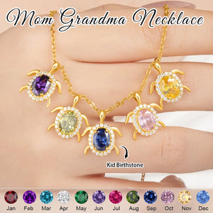 Personalized Sea Turtle Birthstones Necklace - Gift For Mom,Grandma