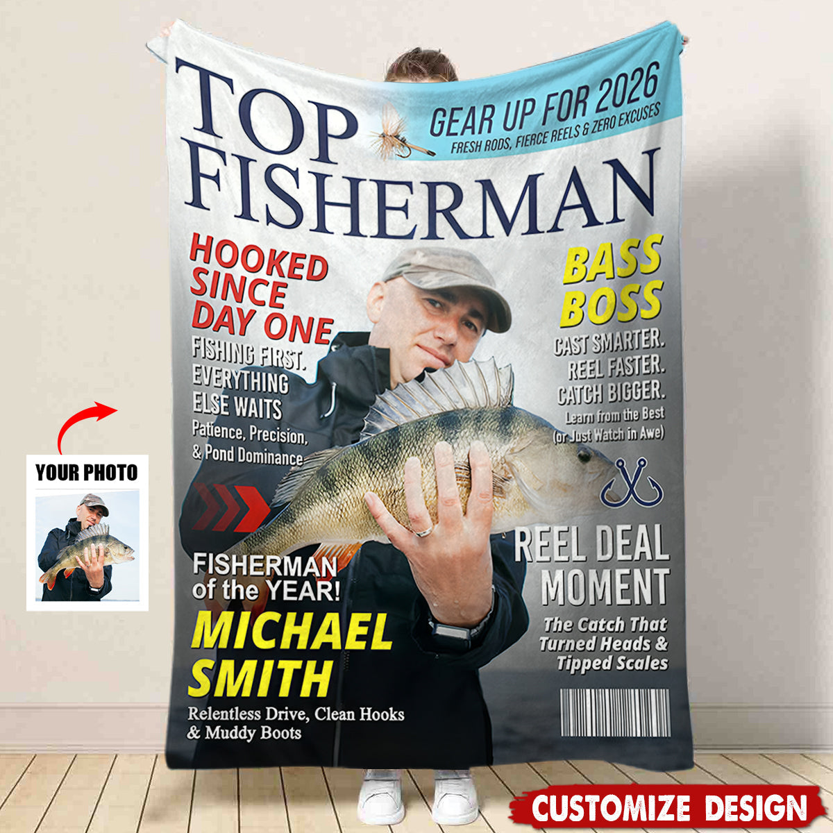 Personalized Fishing Magazine Cover Blanket - Angler Funny Fisherman Gift,Fishing Lovers Gift