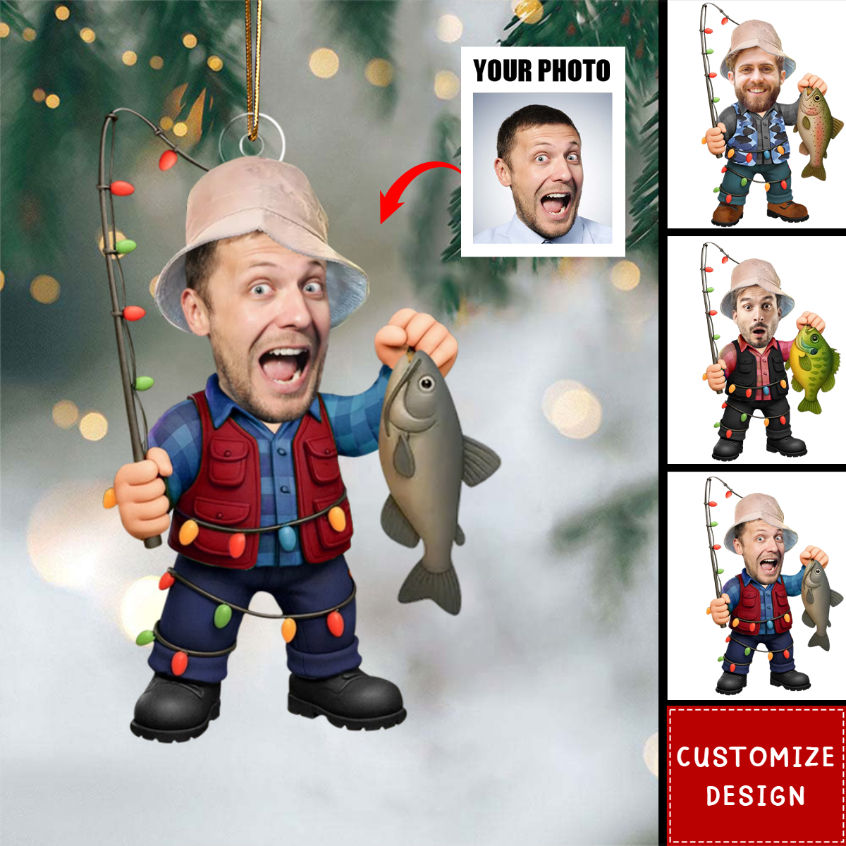 Personalized Upload Photo Fishing Ornament - Gift For Fishing Lovers