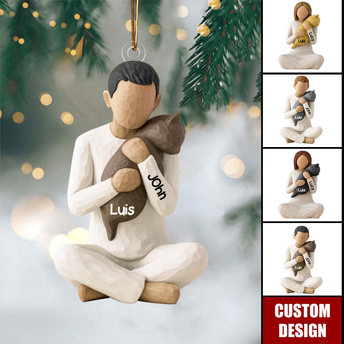 Personalized Girl/Boy Hugging Cat Acrylic Ornament