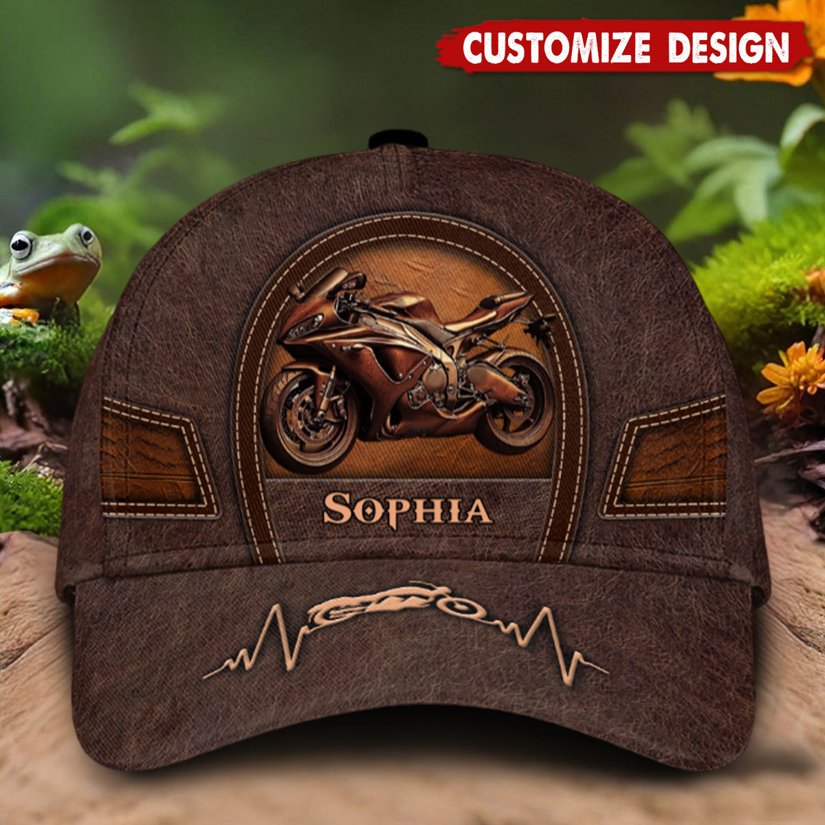 Old Biker Custom Leather Pattern Printed Personalized Classic Cap Unique Biker Classic Cap