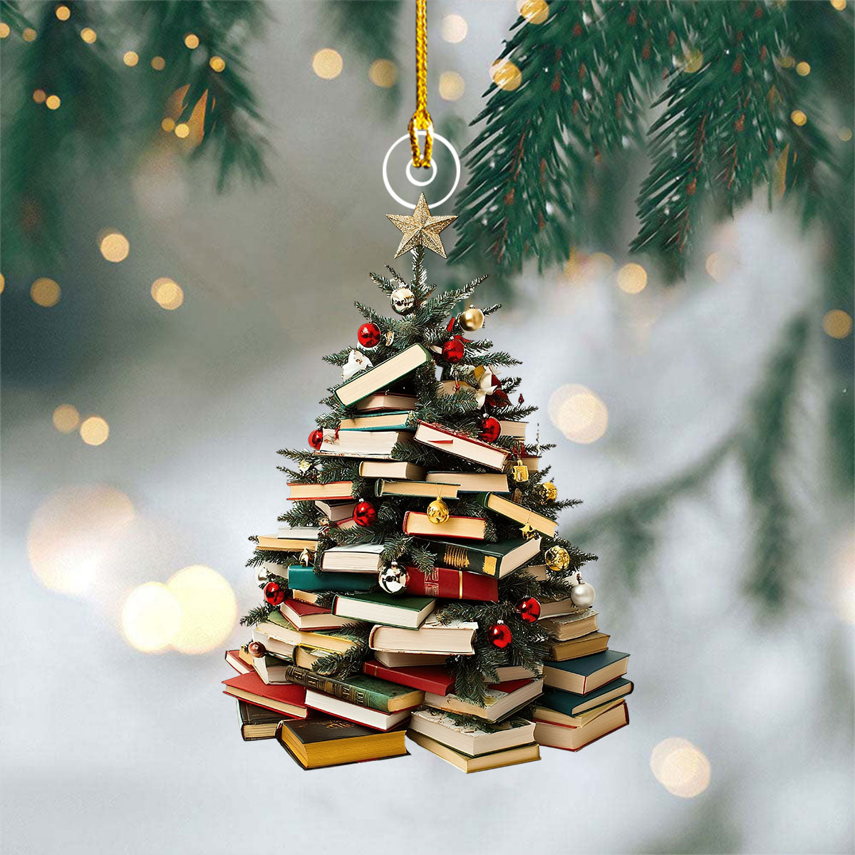 Christmas Tree With Books Ornaments