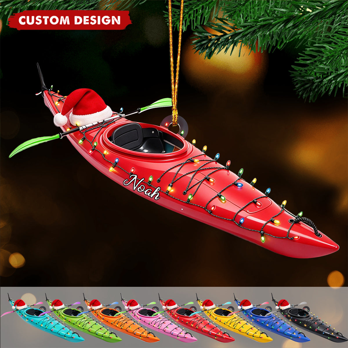 Personalized Kayak Christmas Ornament, Outdoor Adventure Holiday Keepsake, Gift for Kayaker Paddler Dad
