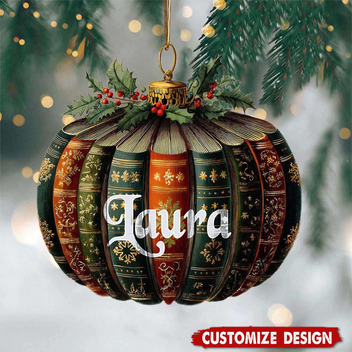 Personalized Book Pumpkin Shape Christmas Ornament-Gift For Book Lover