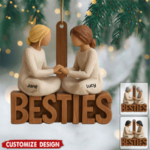 Besties Forever Together - Personalized Wooden Ornament - Gift For Best Friends