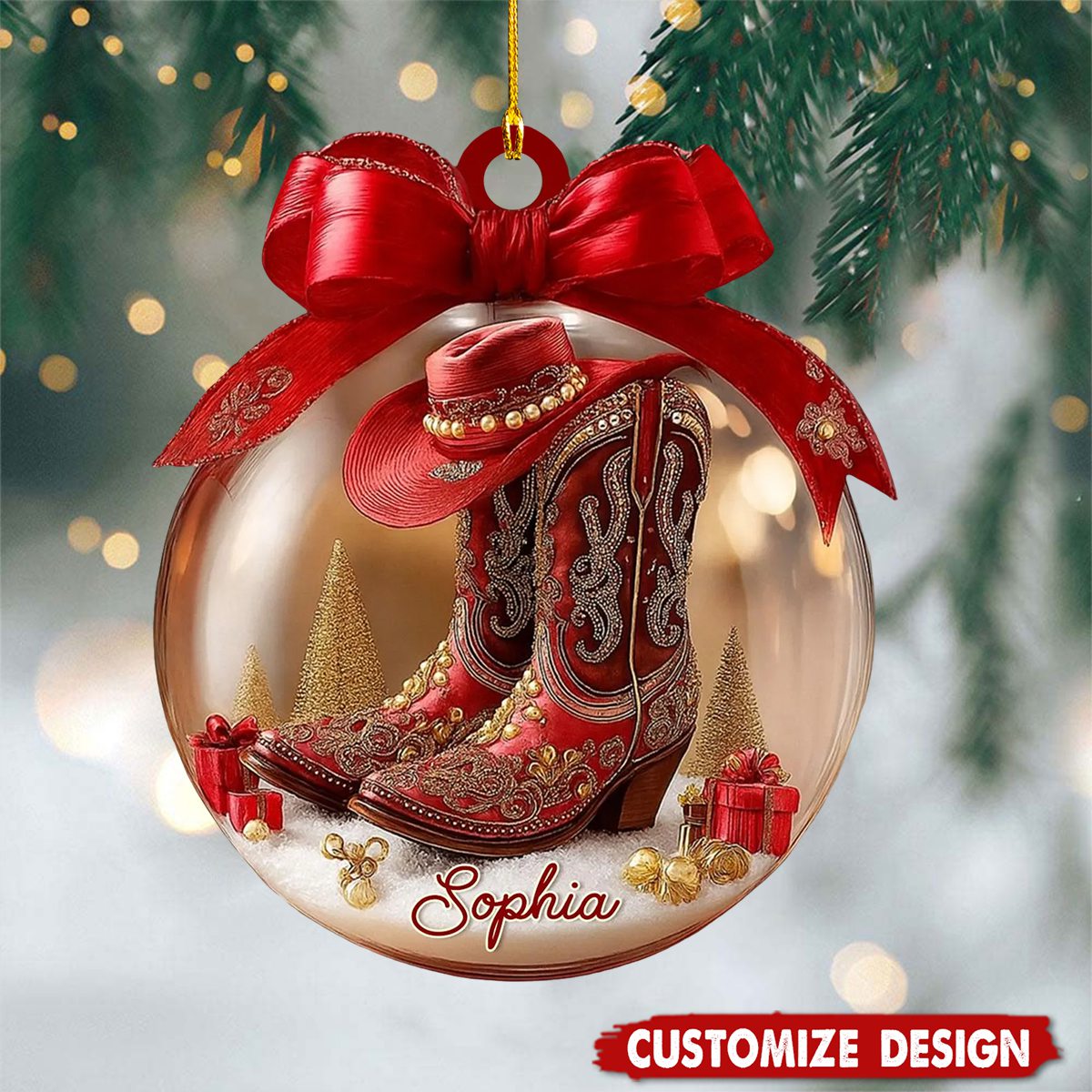 Personalized Cowgirl Boots Christmas Ornament - Gifts For Cowgirl
