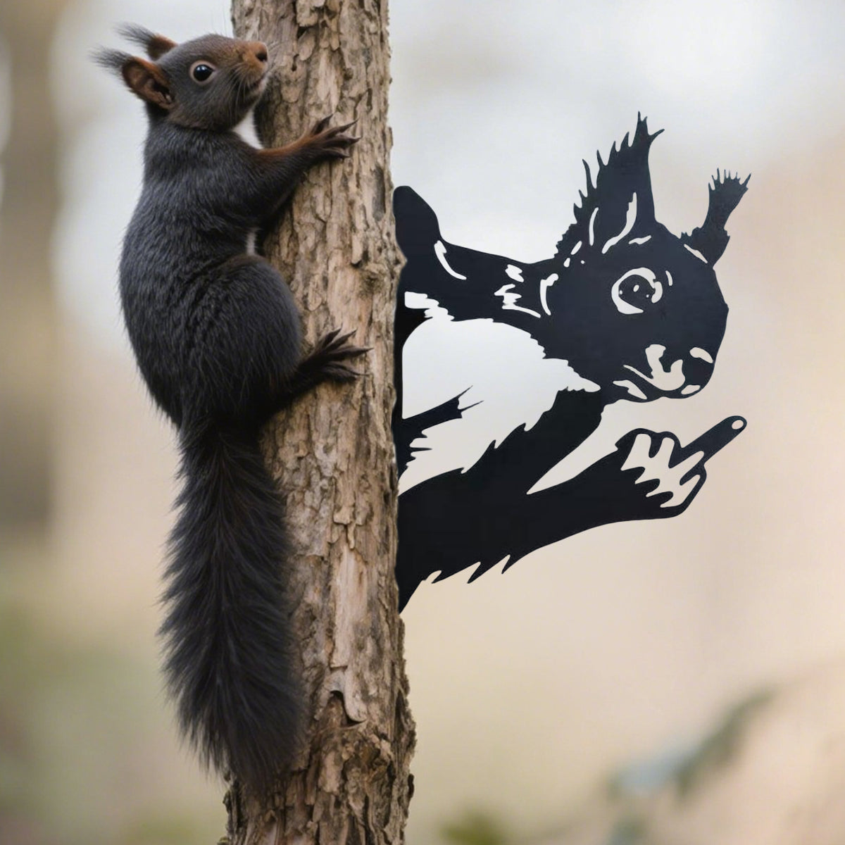 Peeping middle finger squirrel metal sign - Versatile Mountable Wall Art