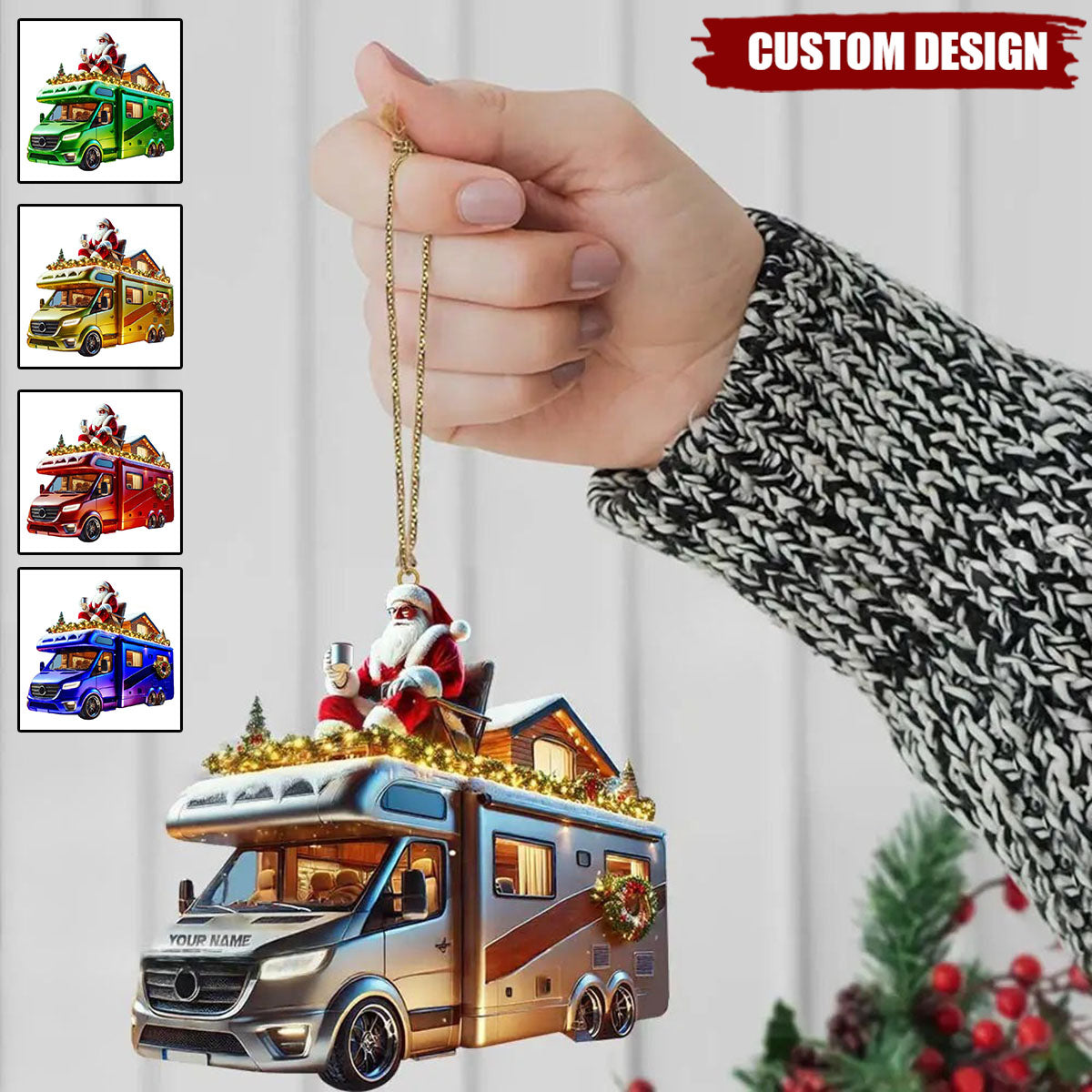 Custom Name Santa Truck Ornament, Santa Christmas Gift