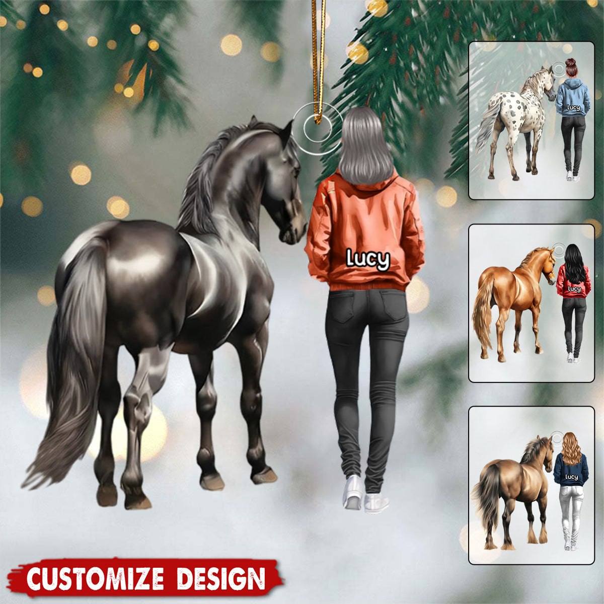 Personalized Girl Loves Horse Ornament - Gift For Horse Lovers
