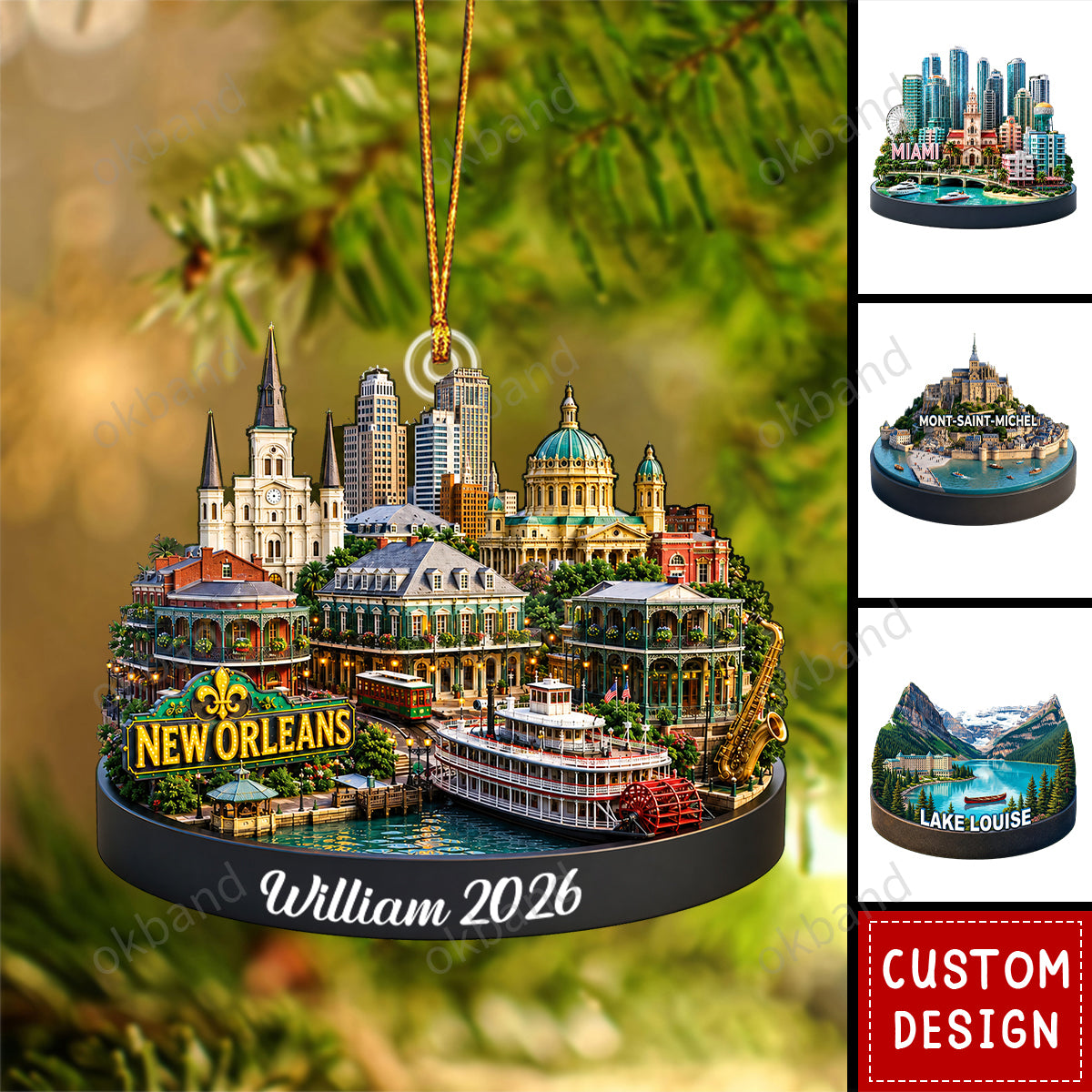 New Release - Personalized World Landmark Christmas Ornament