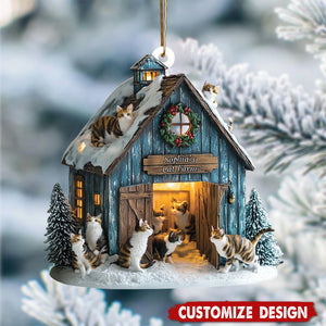 Personalized Cat Farm Ornament with Barn and Cats, Custom Christmas Decor for Cat Lovers, Pet Holiday Gift, Farmer Ornament