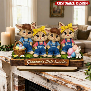 Personalized Little Bunnies 2-Layered Wooden Plaque  - Easter Gift For Grandma