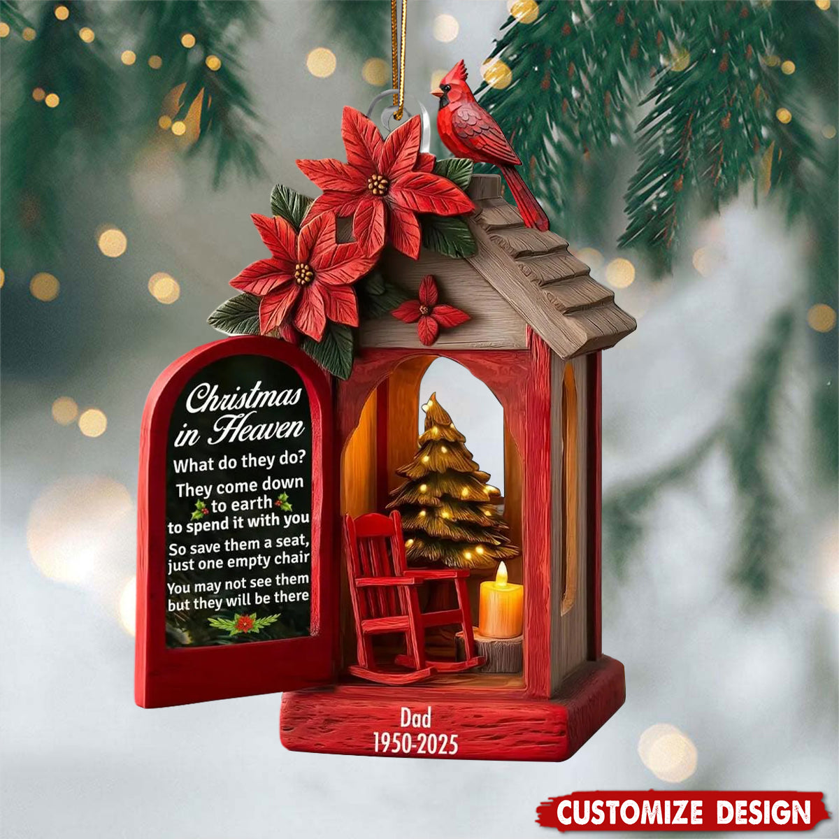 Personalized Cardinal Memorial Christmas Ornament