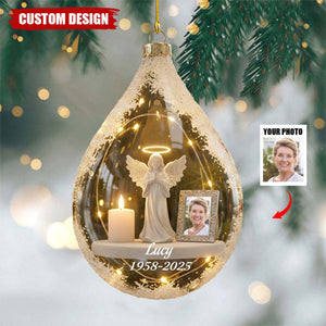 Personalized Angel and Candle Memorial Christmas Ornament –Memorial Gift