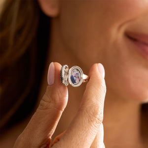 Custom Birthstone Photo Locket Ring - Perfect Gift for Her