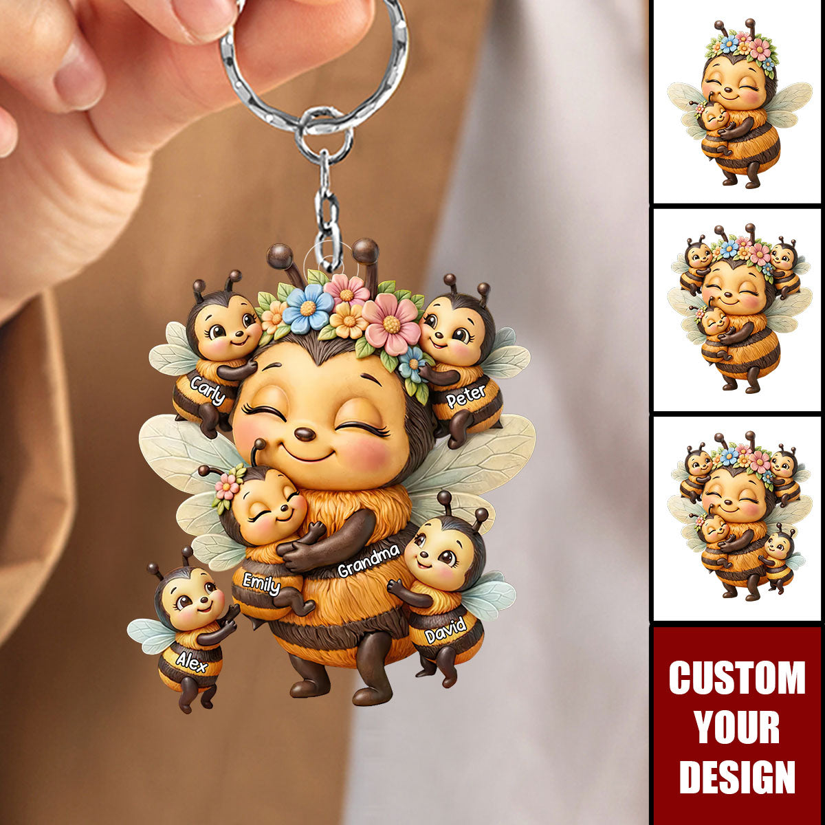 Grandma Mom's Reasons to Bee Happy - Personalized Acrylic Keychain - Mother's Day Gift for Grandma, Mom