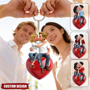 New Release-Everlasting Heart LOVE-Personalized Couple Sitting Kissing Keychain