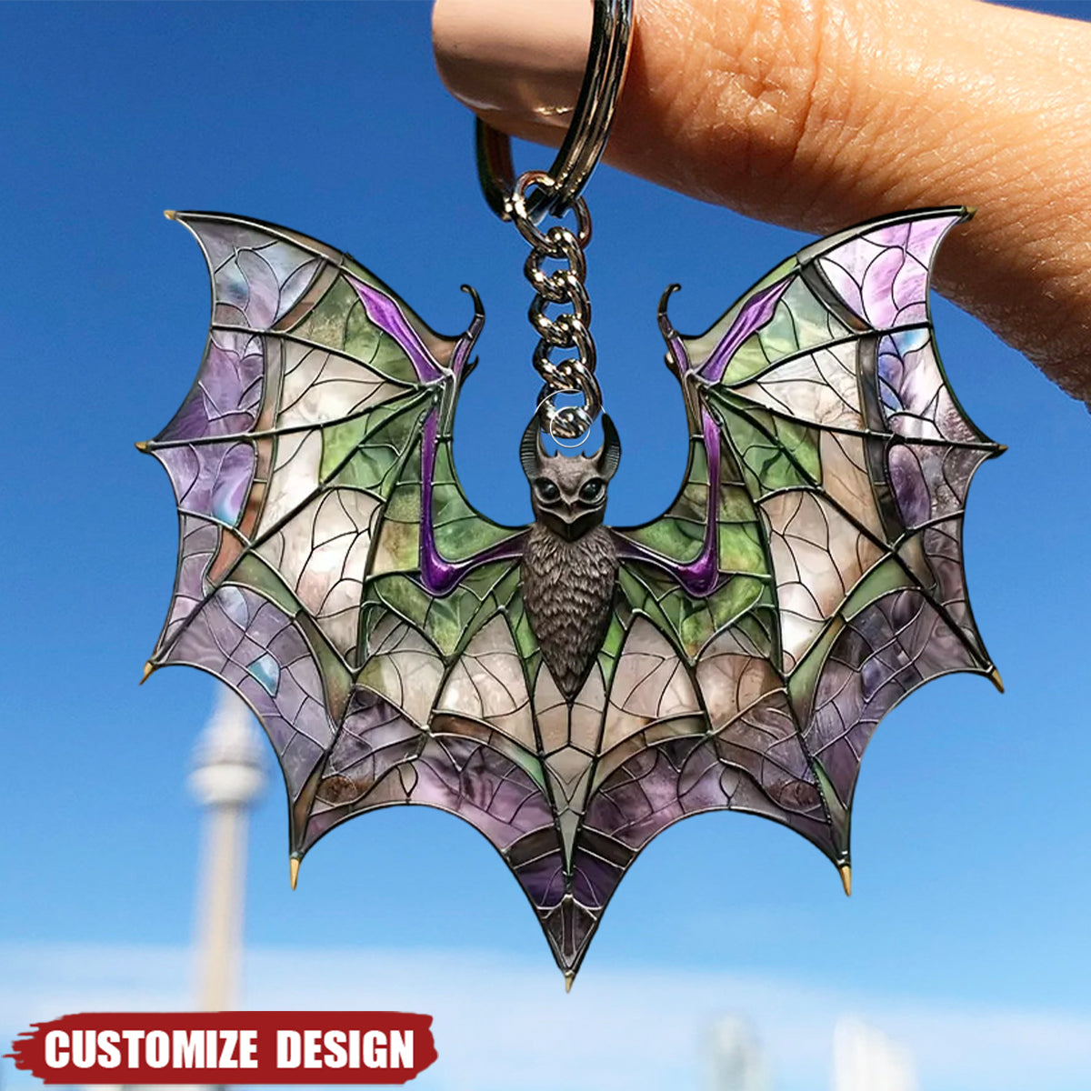 Bat Purple Acrylic Keychain - Bat lovers gift