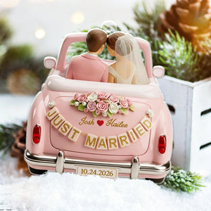 Personalized Just Married 2D Flat 2 Layer Ornament, Couple Newlywed Gift